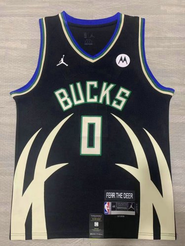 Maillot de Basket #0 Lillard Milwaukee Bucks 2022-23 Noir Bleu Brodé